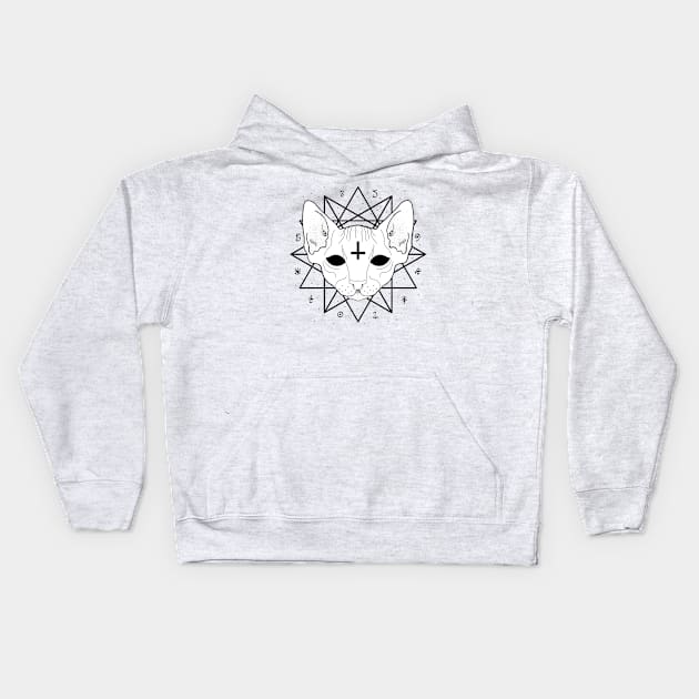 Occult Cat Sacred Geometry Kids Hoodie by Foxxy Merch